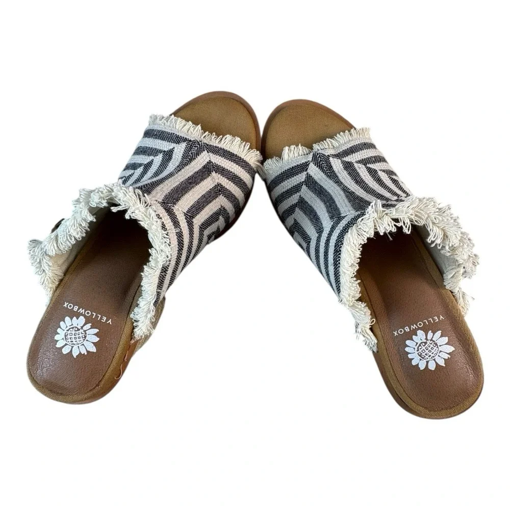 Yellow Box Striped Fringe Heeled Mules Size 7.5 Boho Slip-On Sandals - Picture 2 of 9